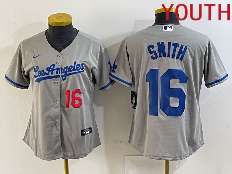 Youth Los Angeles Dodgers #16 Smith Grey Game Nike 2024 MLB Jersey style 2->->Youth Jersey